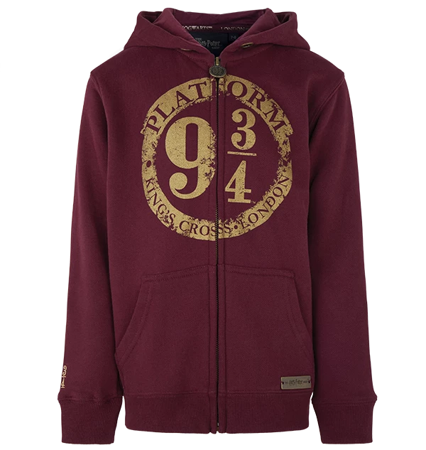 Warner Bros Best Sellers Platform 9 3/4 Kids Zip Hoodie - Burgundy 3 Warner Bros Best Sellers Platform 9 3/4 Kids Zip Hoodie - Burgundy